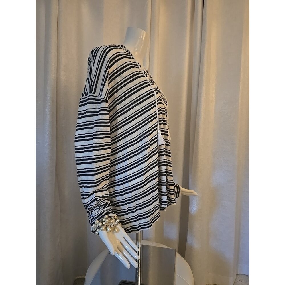 Tahari Linen Pullover Hoodie Nautical Striped XL NEW KNIT Shirt Womens Bohemian - Picture 8 of 9